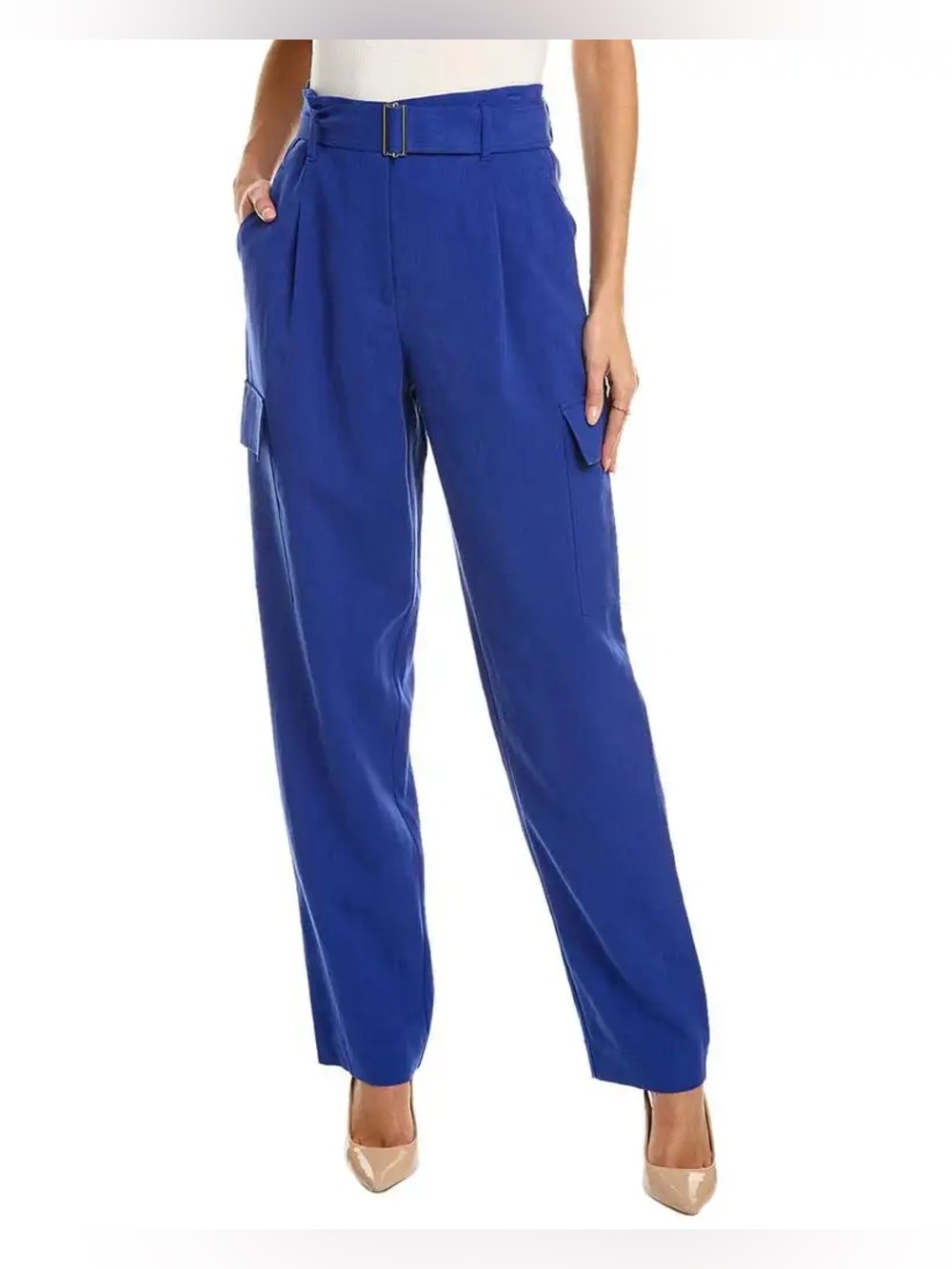 LAFAYETTE 148 Sadler 100% Linen Cargo Pant in Cobalt Blue Size 2 Chic Minimalist